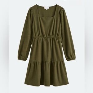 Gilli Maggie Tiered Olive Long Sleeve Knit Dress